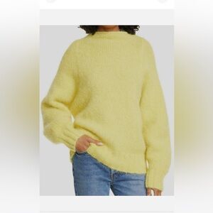 Equipment Women Yellow Mock Neck Alpaca Fuzzy Textured Oversized Sweater XS